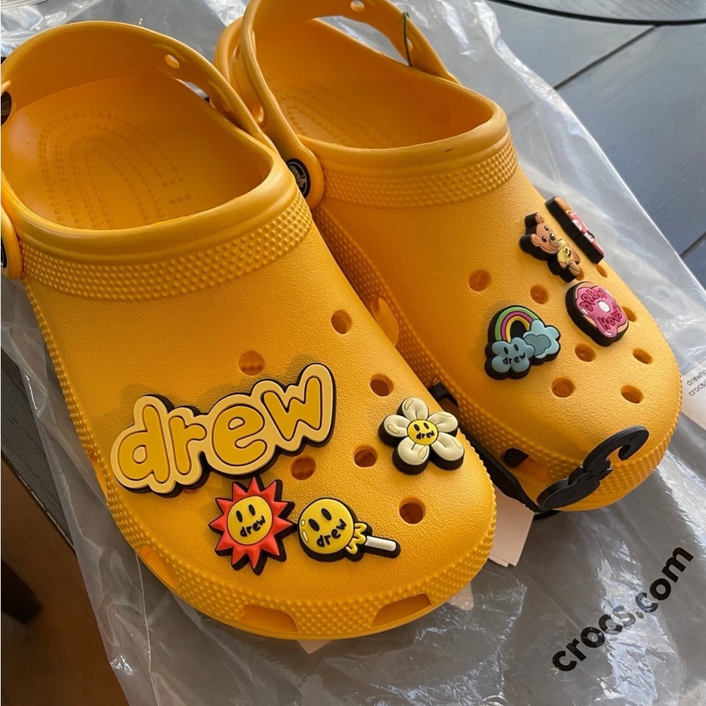 CROCS Yellow Clogs with Fun Charms
